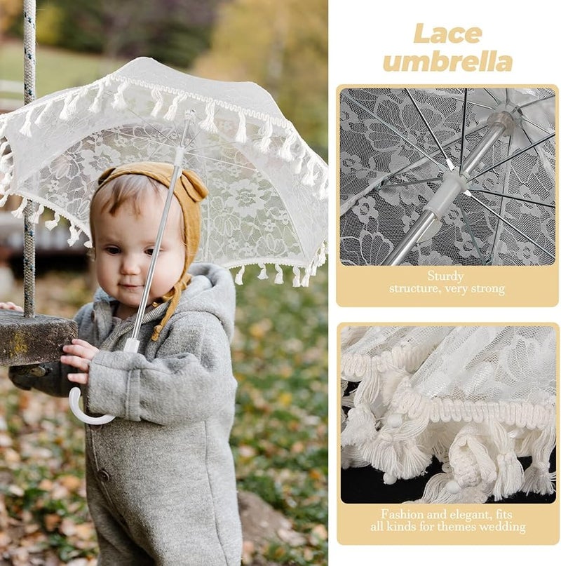 White Lace Bridal Wedding Umbrella for Flower Girl Stage Performance Photography Accessory - Image 3